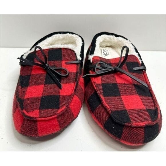 Nordstrom Rack Red Black Buffalo Plaid Moccasin Slippers Size Medium - Picture 4 of 7